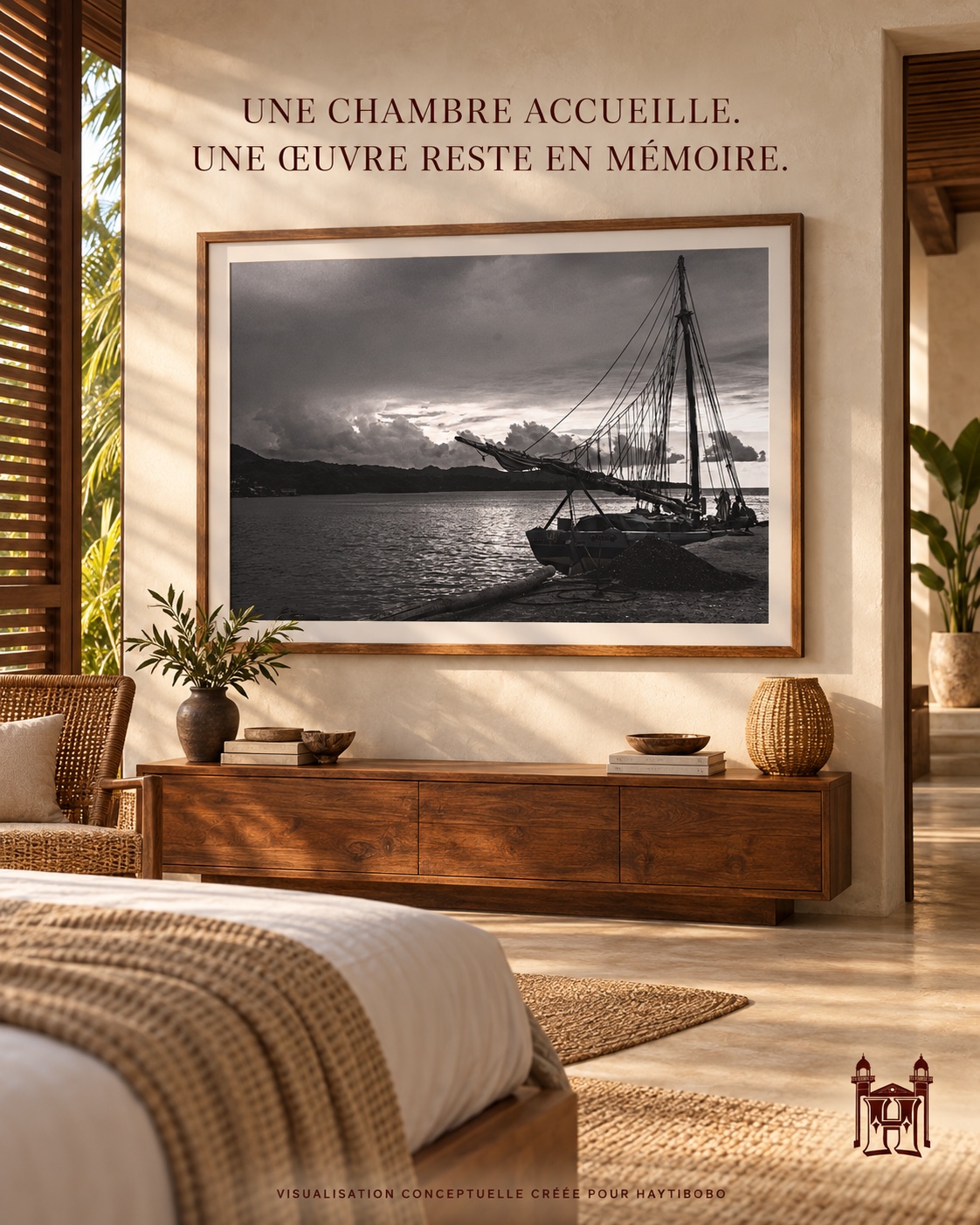 Visualisation conceptuelle d’une chambre accueillant une photographie de JAKKHO